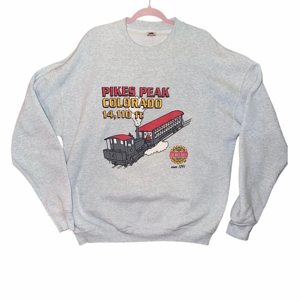 Vintage fruit of the loom pikes peak Colorado train gray sweatshirt XXL unisex